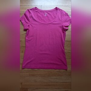 Lands End fitted cotton modal scoop neck tee shirt passion pink size XS